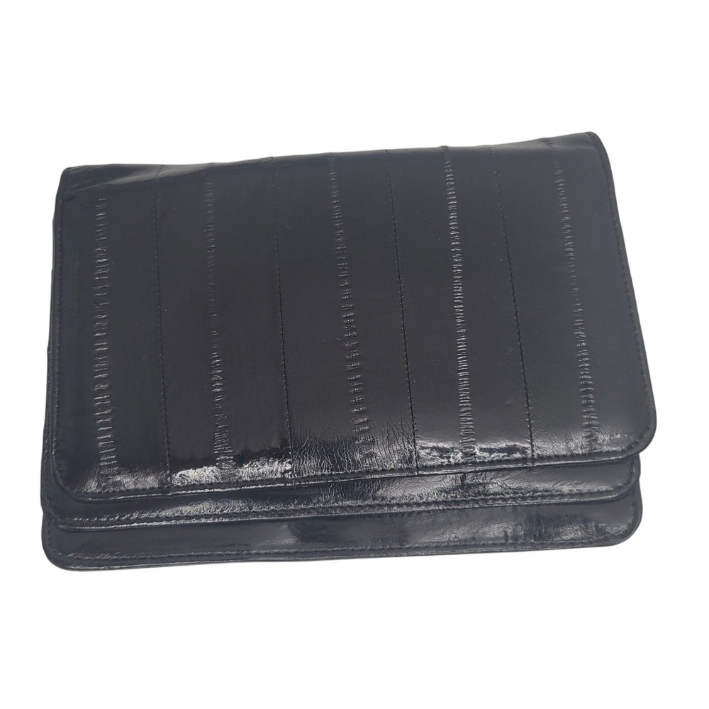 New Lee Sands Wallet Crossbody Womens Black Genuine Eelskin Leather Snap‎ Clutch